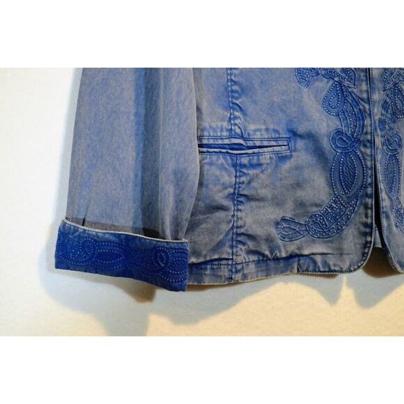 Chicos Embroidered Jacket Womens Size 1 (US Small/8) Steel Blue Cotton - Picture 10 of 12